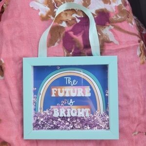 Wall Decor Hanger "The Future Is Bright" Shaker Snowglobe Style Size 5"X6"